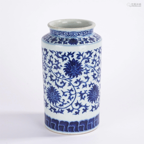 A BLUE AND WHITE LOTUS SCROLLS VASE