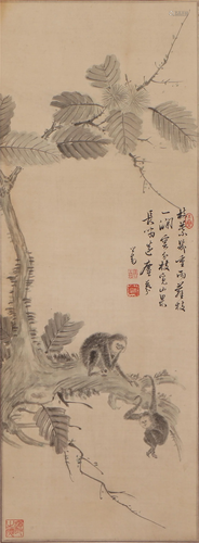 A CHINESE PAINTING OF MONKEYS GROUP