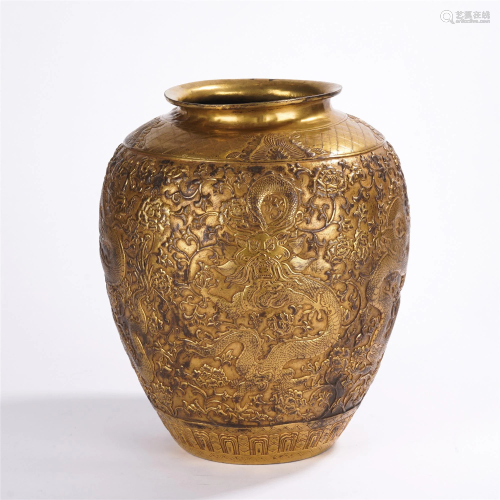 A CHINESE GILT BRONZE DRAGON-AND-CLOUD JAR