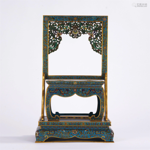 A CHINESE CLOISONNE ENAMEL TABLE SCREEN