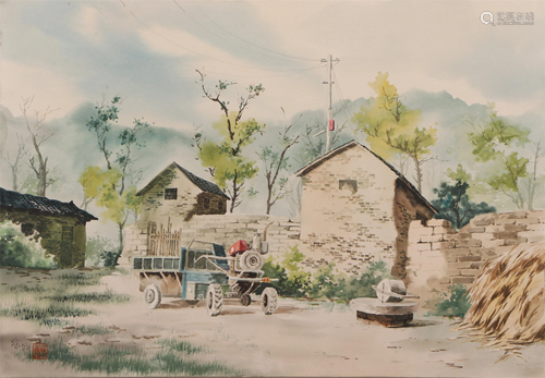 A CHINESE PAINTING OF COUNTRYSIDE VIEW