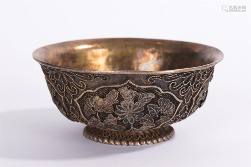 A CHINESE SILVER FLORAL BOWL