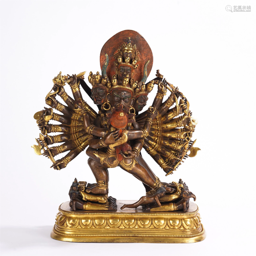 A CHINESE GILT BRONZE YAMANTAKA