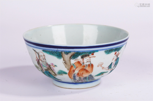 A FAMILLE ROSE IMMORTALS PORCELAIN BOWL