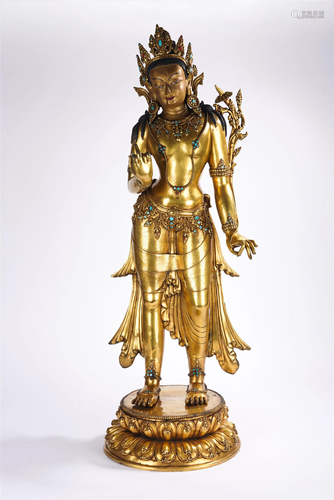 A TIBETAN GILT-BRONZE STANDING PADMAPANI PALA STYLE