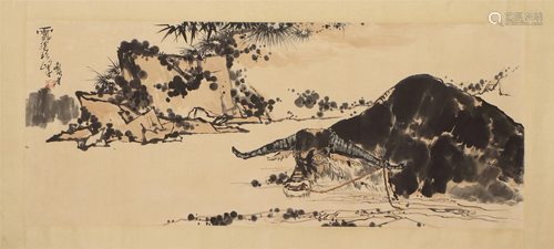 A CHINESE PAINTING OF BUFFALO