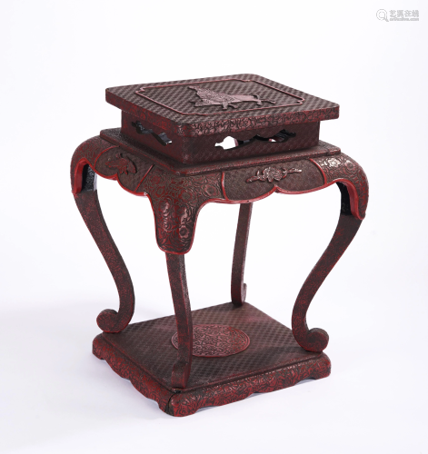 A CHINESE CARVED CINNABAR LACQUER SQUARE STAND