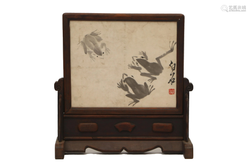 A CHINESE PAINTING INLAID TABLE SCREEN