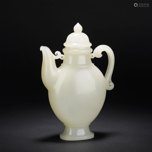 A CHINESE CARVED WHITE JADE EWER