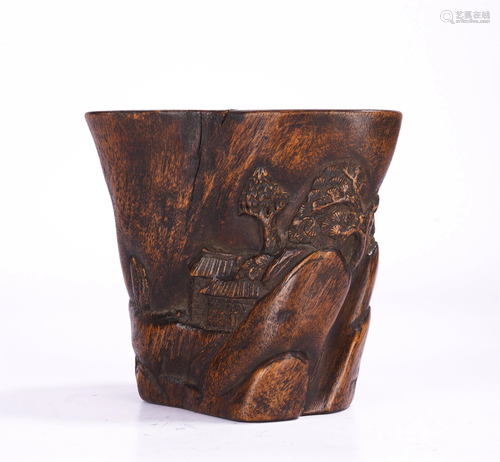 A CHINESE CARVED ALOESWOOD BRUSH-POT