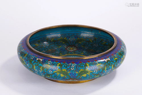 A CHINESE CLOISONNE ENAMELED LOTUS BRUSH WASHER