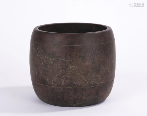 A CHINESE INCISED YIXING GLAZED BOWL SHAPED CENSER