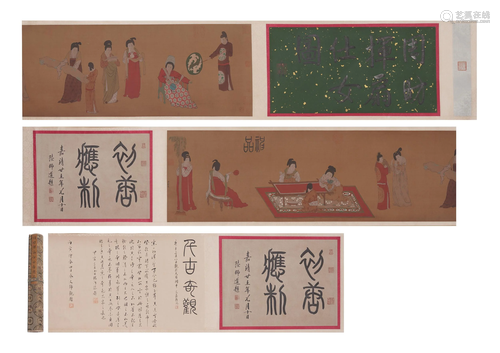 A CHINESE SCROLL PAINTING OF LADIES STORY