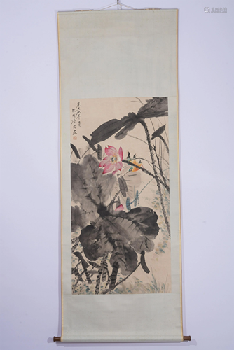 A CHINESE PAINTING DEPICTING LOTUS POND