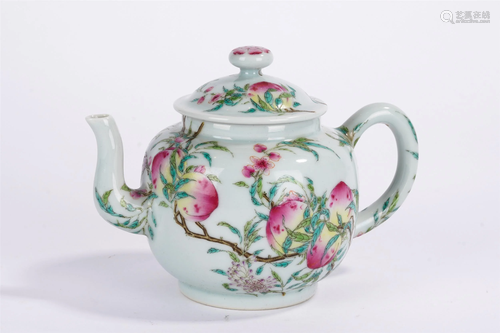 A CHINESE FAMILLE ROSE FLOWERS-AND-PEACHES TEAPOT