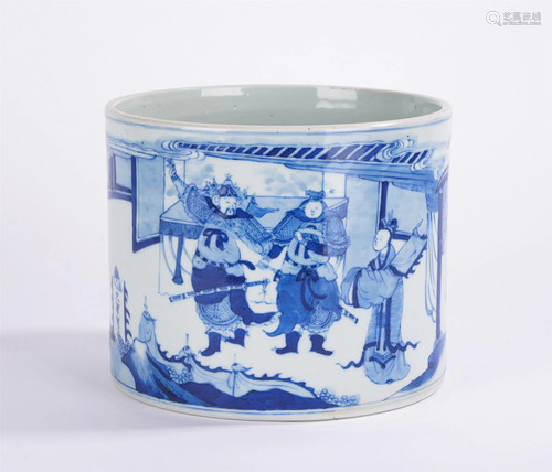 A BLUE AND WHITE FIGURES STORY BRUSH-POT