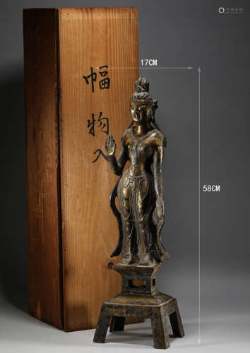 Tang Dynasty, bronze gilded Guanyin statue