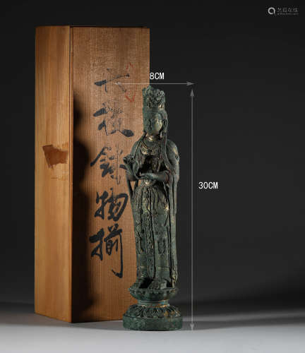 Liao Dynasty, bronze gilded standing statue of Guanyin