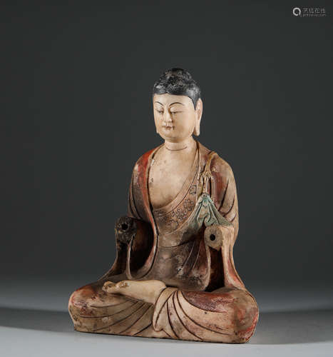 Northern Wei Dynasty, white marble painted seated figure