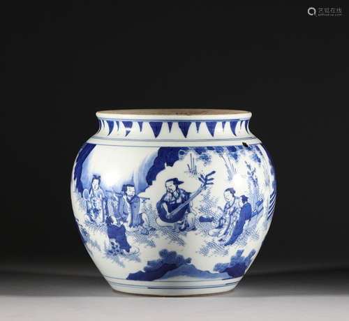 Qing Dynasty, blue and white character story jar