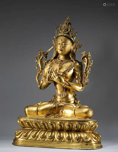 Qing Dynasty, Tibet, bronze gilding, Manjusri Bodhisattva