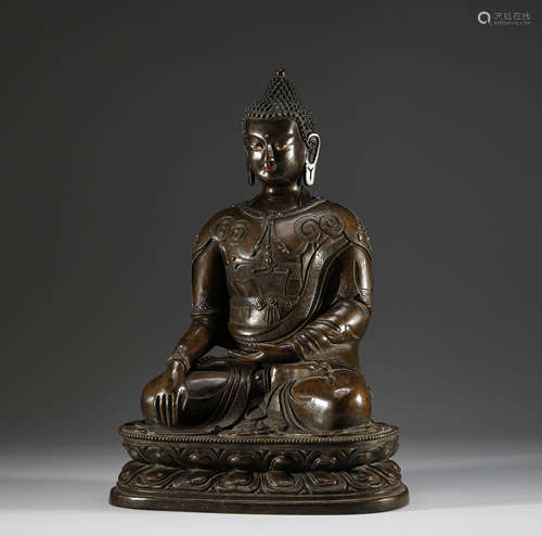 Ming Dynasty, Tibetan copper, seated statue of Shakyamuni