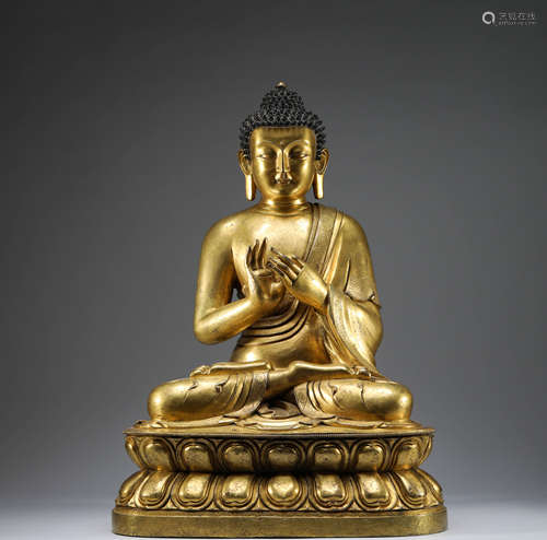 Qing Dynasty, Tibetan copper gilding, Shakyamuni