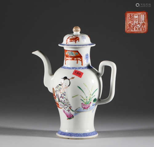 Qing Dynasty, pastel figure wine pot