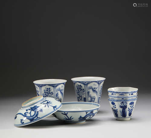 Qing Dynasty, a set of blue and white wine glasses