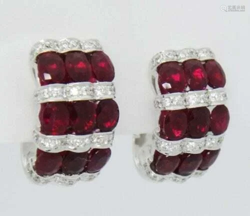 6.40 TCW Natural Rubies & Diamond 18K White Gold