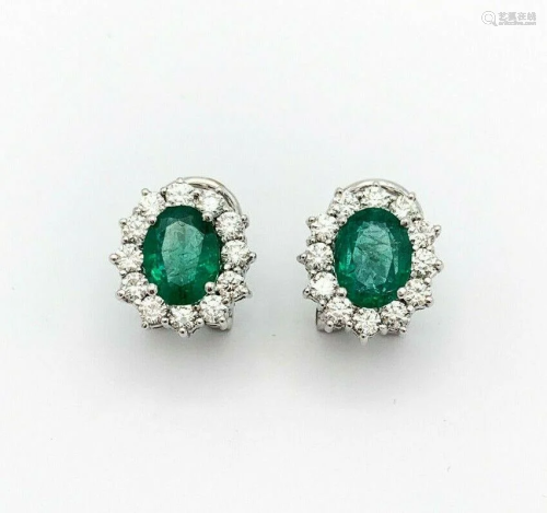 5ct Emerald &. Diamond w/18K White Gold Clip-On Earring