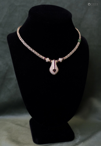 18k Snake Diamond Ruby Necklace