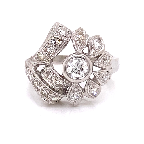 Retro 14k Diamond Leaf Motif Ring