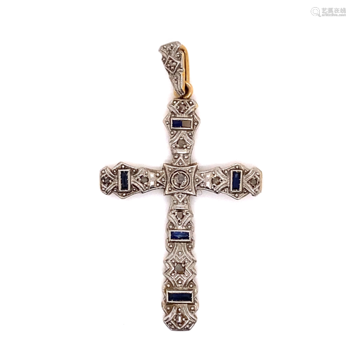 1920Õs Platinum & Gold Sapphire Diamond Cross