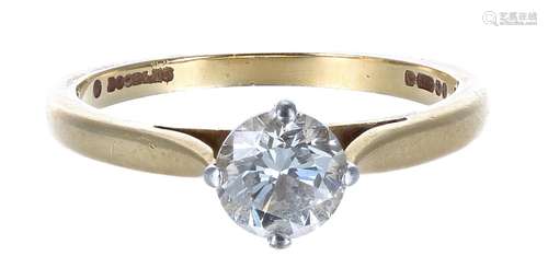 18ct yellow gold solitaire diamond, round brilliant-cut, 0.6...