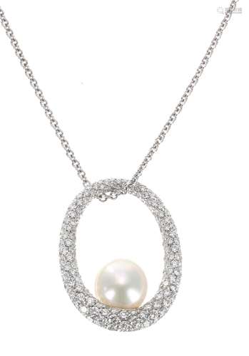 Mikimoto South Sea pearl 18k white gold diamond pendant on n...