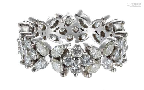 Diamond set white gold floral eternity ring, round and marqu...