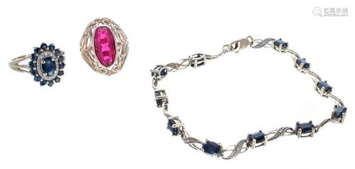 9ct sapphire and diamond bracelet, 7.6gm; 9ct sapphire and d...