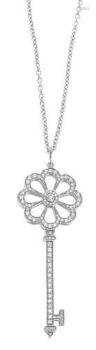 Tiffany & Co diamond and platinum 'Bloom Key' pendant on 18k...