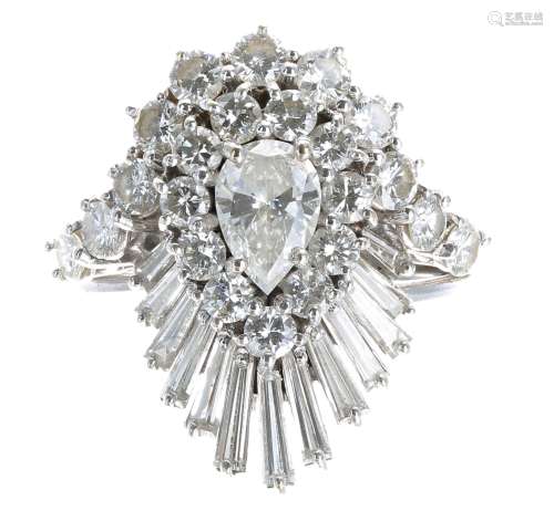 Fancy white gold diamond dress ring, the centre pear-cut dia...