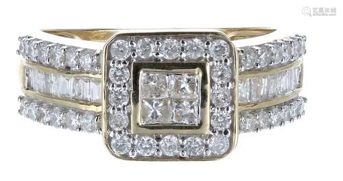 Fancy 9ct yellow gold multi-cut diamond cluster ring, includ...