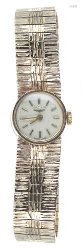 Longines 9ct lady's bracelet watch, London 1965, silvered di...