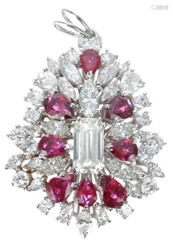 Very attractive white gold ruby and diamond pear shaped pend...