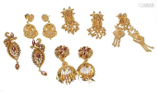 Five pairs of high grade yellow gold earrings, 64.6gm (14018...