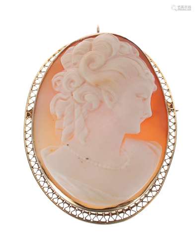 14k yellow gold mounted shell cameo brooch/pendant, depictin...