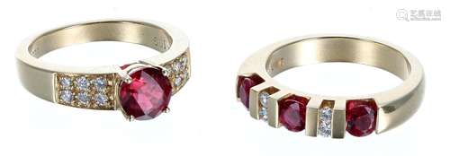 14k ruby and diamond half eternity ring, with three rubies e...