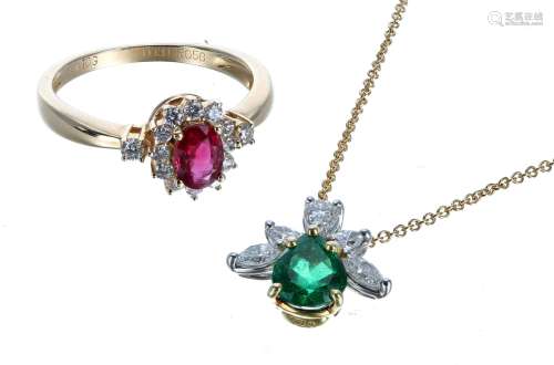Tiffany & Co. emerald and diamond pendant on a slender yello...