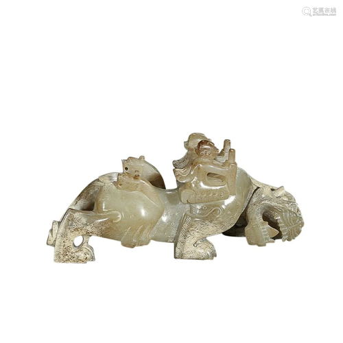 HETIAN JADE 'FIGURE RIDING BEAST' GROUP