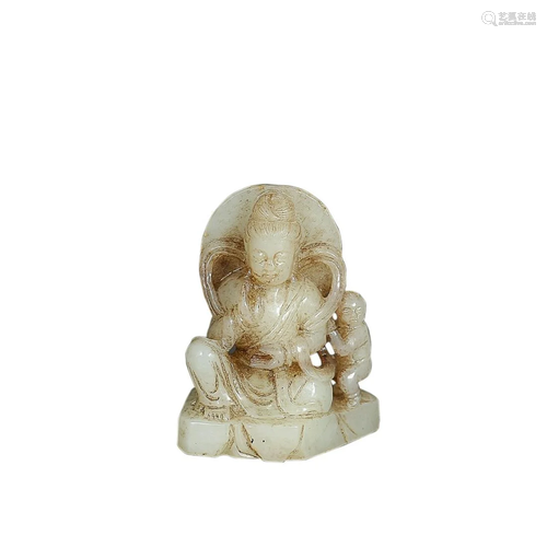 HETIAN JADE 'GUANYIN AND BOY' GROUP