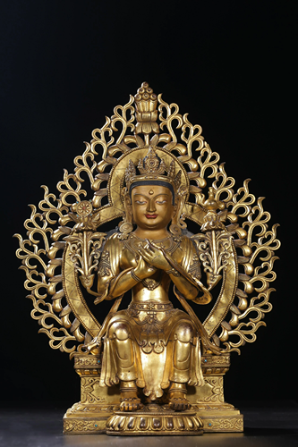 Qing Dynasty - Gilt Bronze Maitreya Sitting Figure